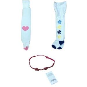 💖 Baby Girl Tights & Headband Set – 0-3M – Floral & Heart Motif